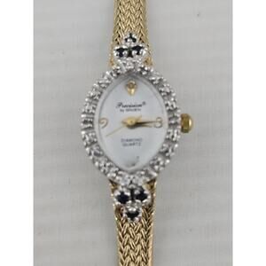 Ladies Gruen Precision Diamond Gold Plated Sapphire Cocktail Quartz Watch Runs
